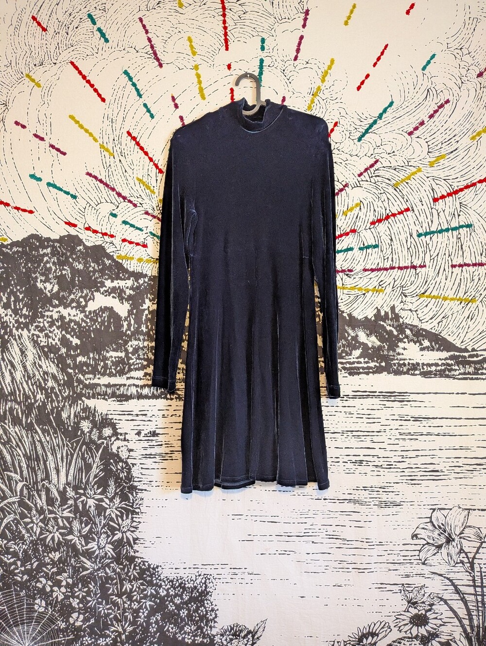 Vintage 90s Navy Velvet Fairycore Holiday Mini Skater Dress